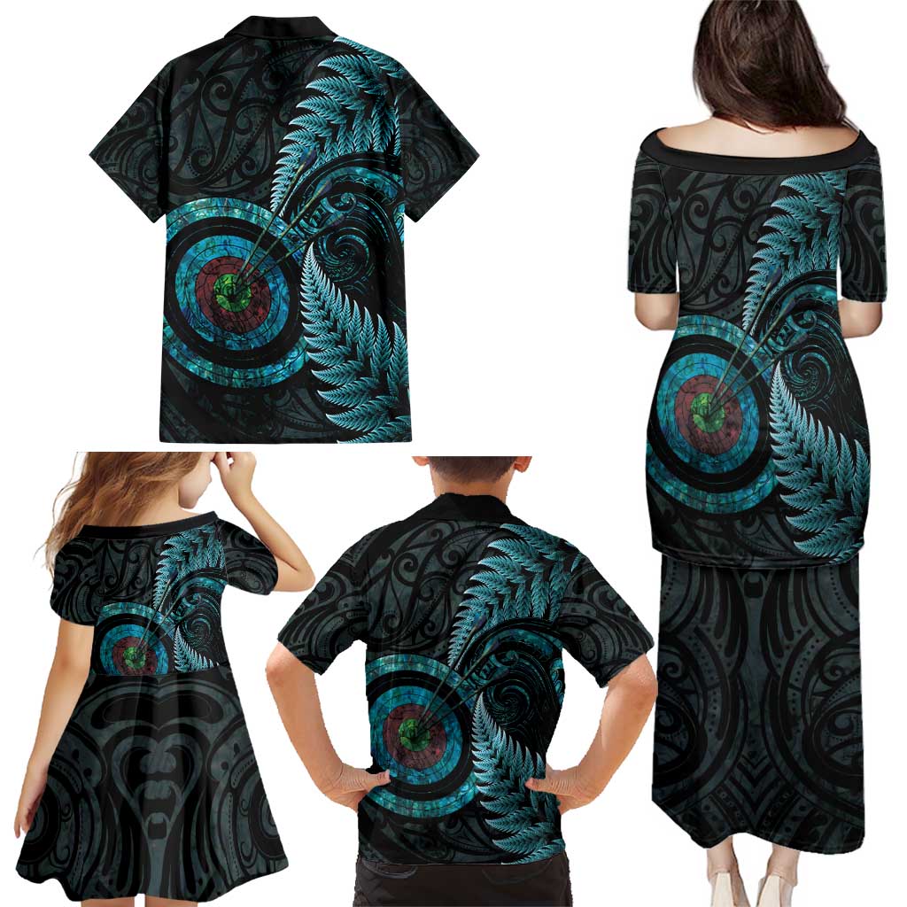 New Zealand Archery Family Matching Puletasi and Hawaiian Shirt Aotearoa Silver Fern Maori - Polynesian Pride
