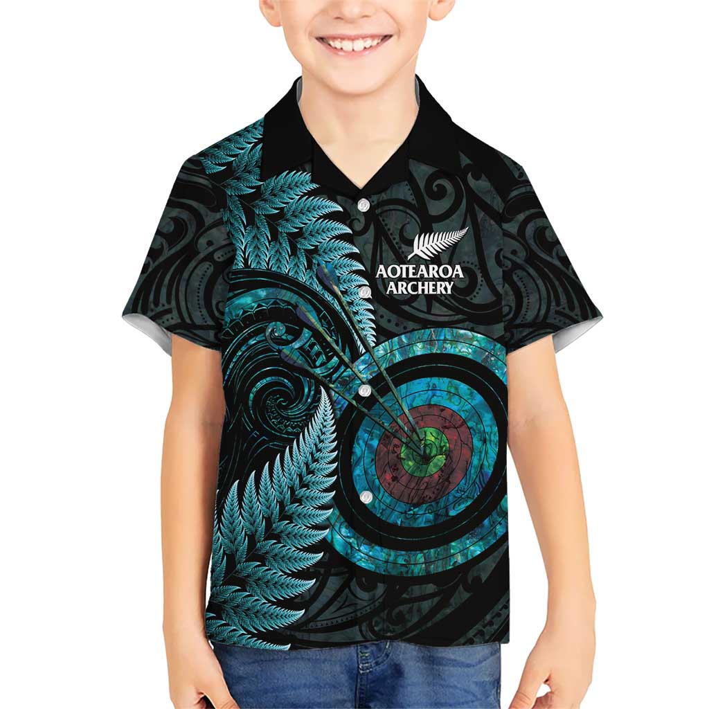 New Zealand Archery Kid Hawaiian Shirt Aotearoa Silver Fern Maori - Polynesian Pride