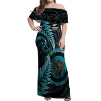 New Zealand Archery Off Shoulder Maxi Dress Aotearoa Silver Fern Maori - Polynesian Pride