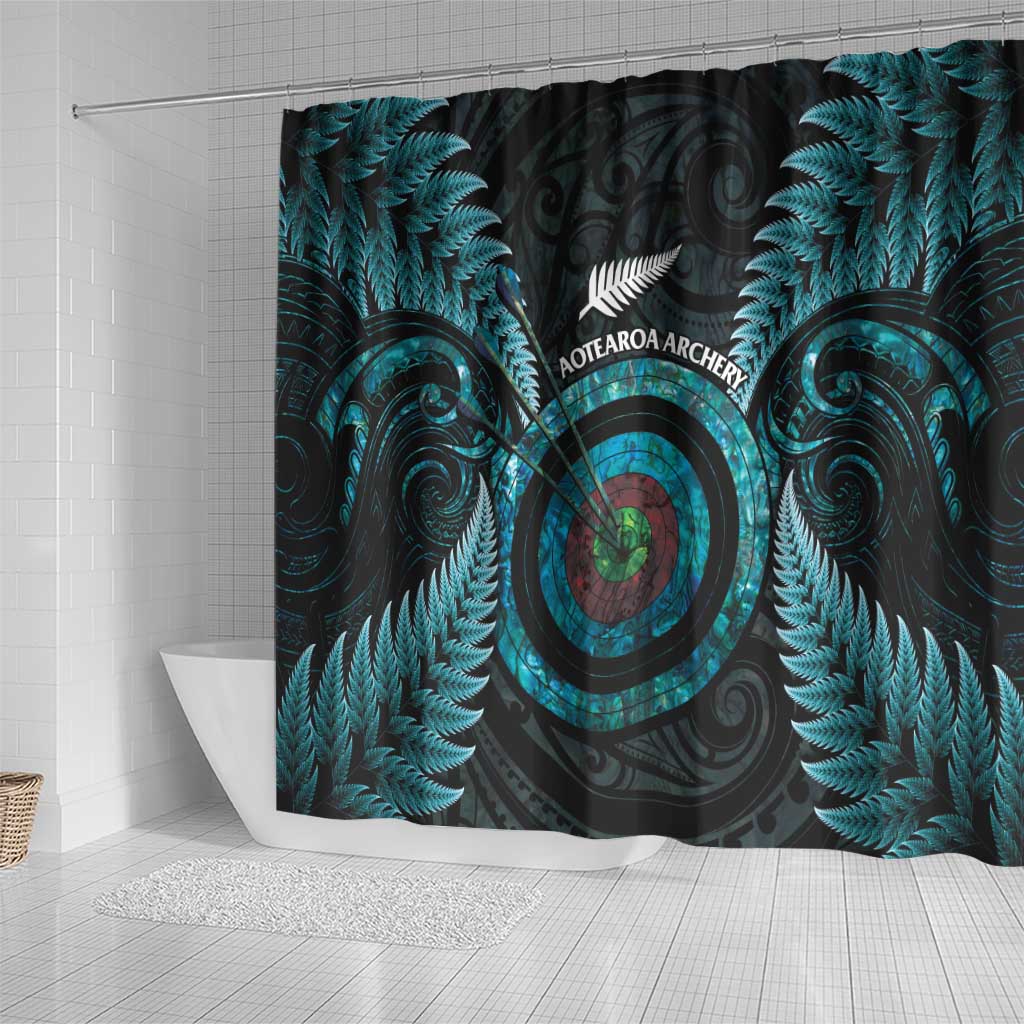 New Zealand Archery Shower Curtain Aotearoa Silver Fern Maori - Polynesian Pride