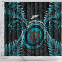 New Zealand Archery Shower Curtain Aotearoa Silver Fern Maori - Polynesian Pride