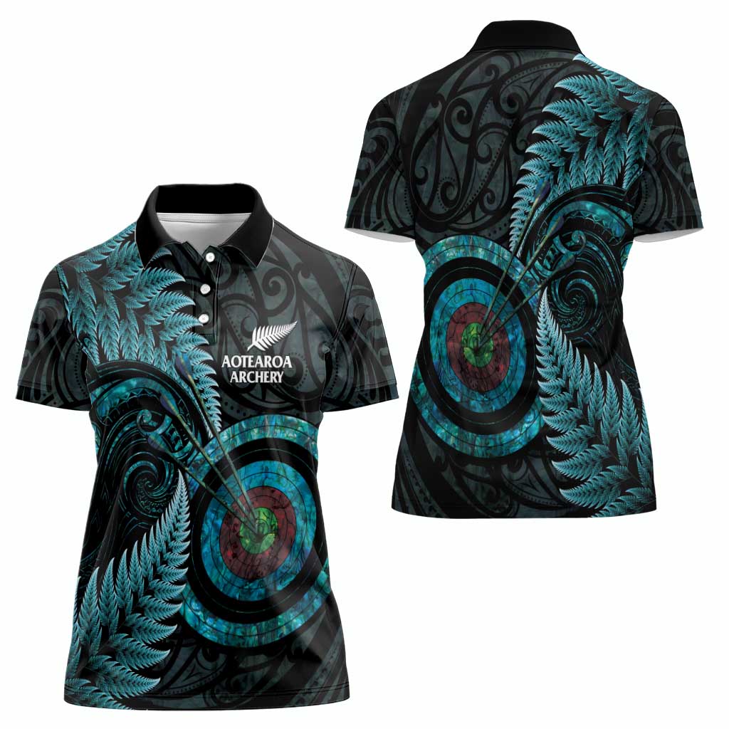 New Zealand Archery Women Polo Shirt Aotearoa Silver Fern Maori - Polynesian Pride