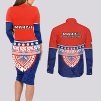 Fiji School Couples Matching Long Sleeve Bodycon Dress and Long Sleeve Button Shirts Marist Brothers Fijian Tapa Pattern LT14 - Polynesian Pride