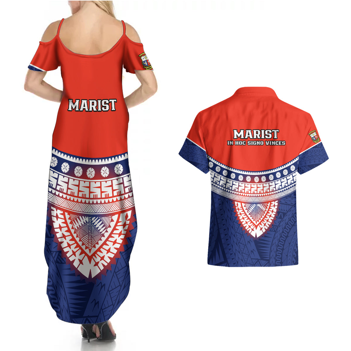 Fiji School Couples Matching Summer Maxi Dress and Hawaiian Shirt Marist Brothers Fijian Tapa Pattern LT14 - Polynesian Pride