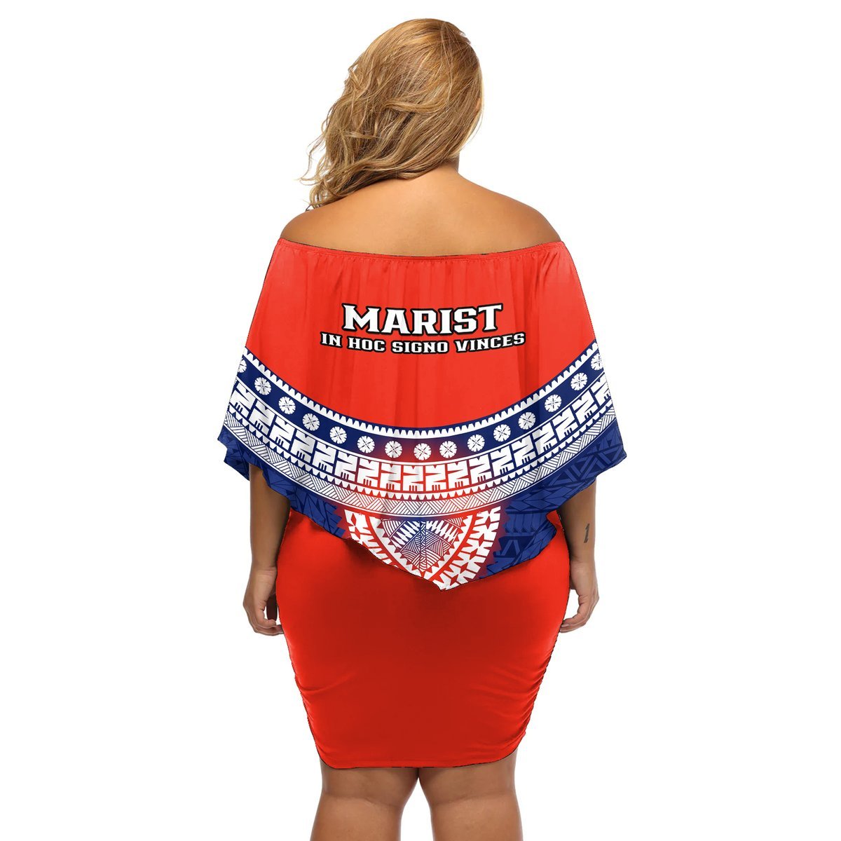 Fiji School Off Shoulder Short Dress Marist Brothers Fijian Tapa Pattern LT14 - Polynesian Pride