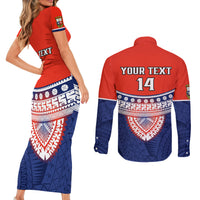 Custom Fiji School Couples Matching Short Sleeve Bodycon Dress and Long Sleeve Button Shirts Marist Brothers Fijian Tapa Pattern LT14 - Polynesian Pride