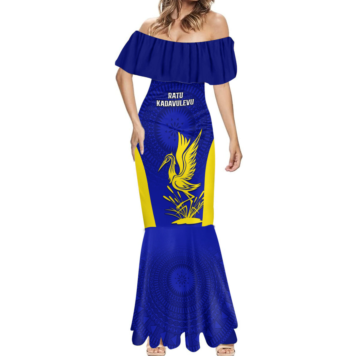 Fiji School Mermaid Dress Ratu Kadavulevu Heron With Fijian Tapa LT14 - Polynesian Pride