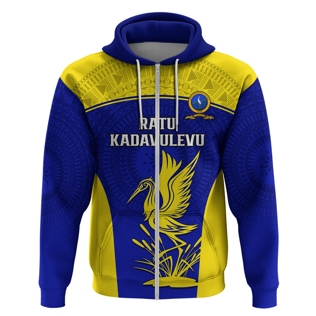 Custom Fiji School Hoodie Ratu Kadavulevu Heron With Fijian Tapa LT14 Zip Hoodie Gold - Polynesian Pride