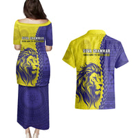 Fiji School Couples Matching Puletasi Dress and Hawaiian Shirt Suva Grammar Lions With Fijian Tapa LT14 - Polynesian Pride