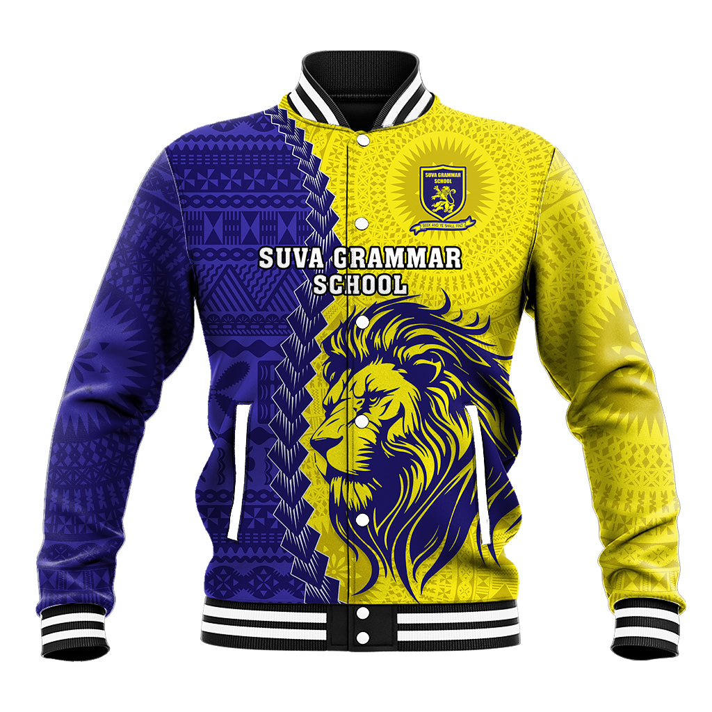Custom Fiji School Baseball Jacket Suva Grammar Lions With Fijian Tapa LT14 Unisex Gold - Polynesian Pride