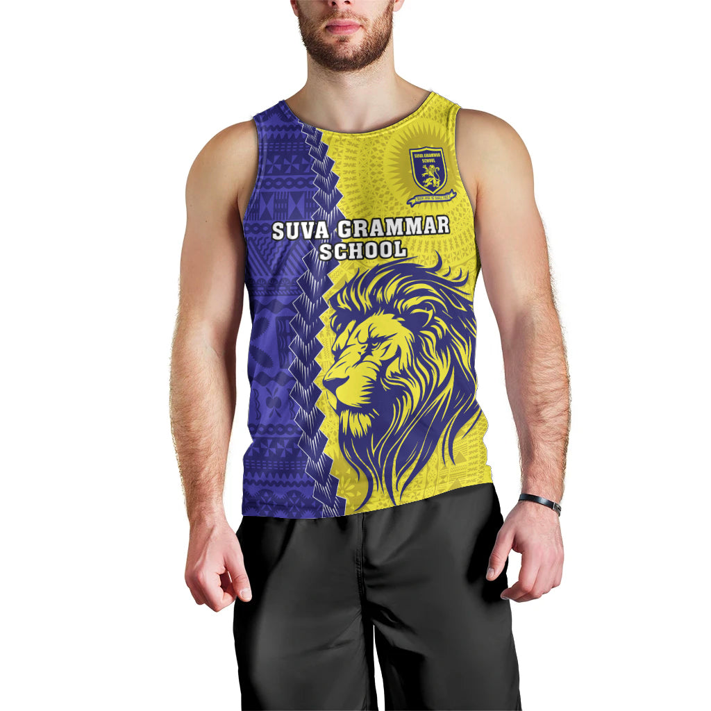 Custom Fiji School Men Tank Top Suva Grammar Lions With Fijian Tapa LT14 - Polynesian Pride