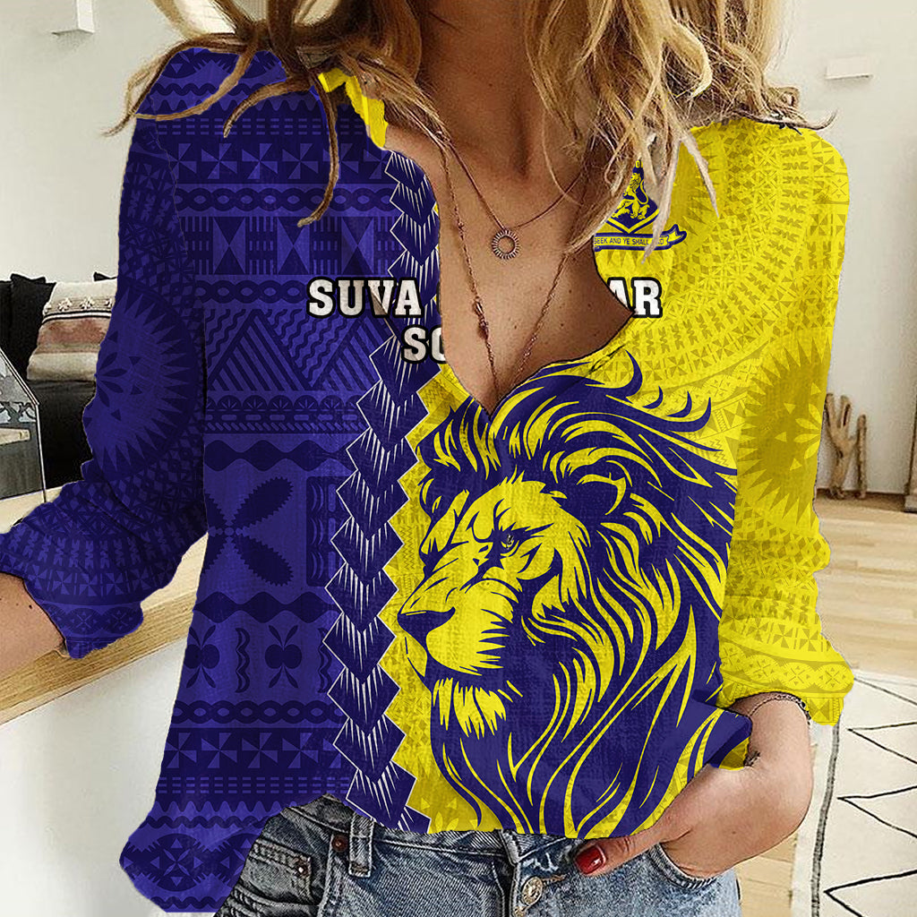 Custom Fiji School Women Casual Shirt Suva Grammar Lions With Fijian Tapa LT14 Female Gold - Polynesian Pride