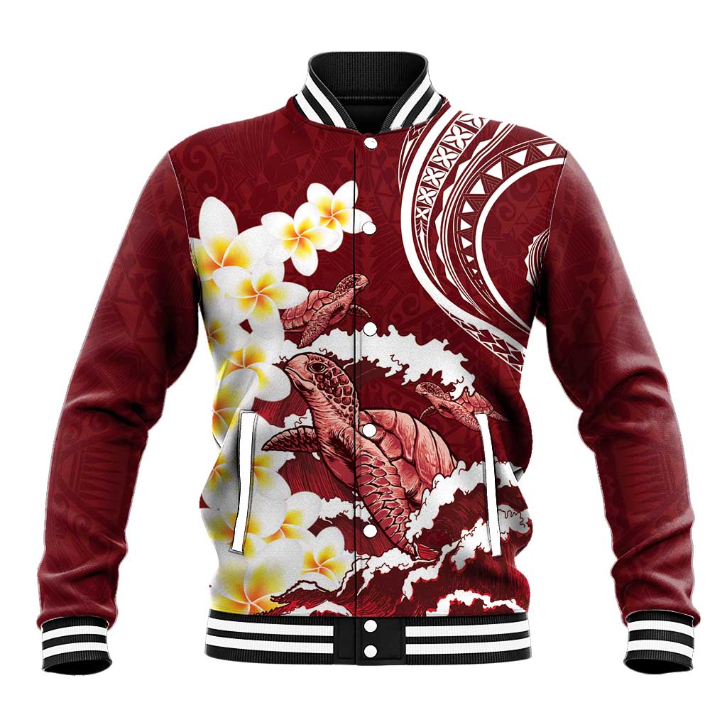 Blood Gold Polynesia Baseball Jacket Polynesian Frangipani With Sea Turtles