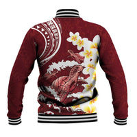 Blood Gold Polynesia Baseball Jacket Polynesian Frangipani With Sea Turtles