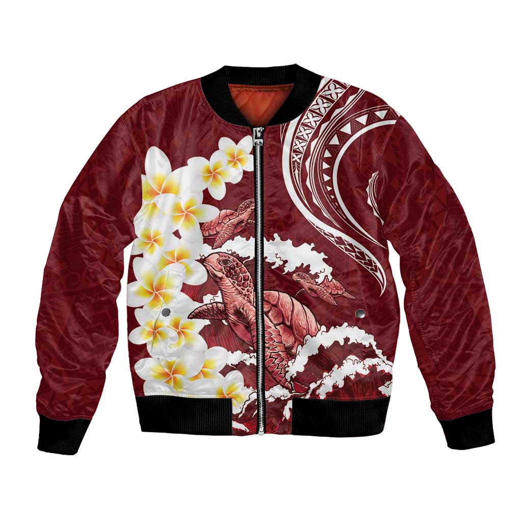 Blood Gold Polynesia Bomber Jacket Polynesian Frangipani With Sea Turtles