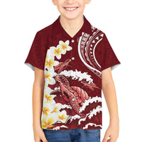 Blood Gold Polynesia Family Matching Tank Maxi Dress and Hawaiian Shirt Polynesian Frangipani With Sea Turtles