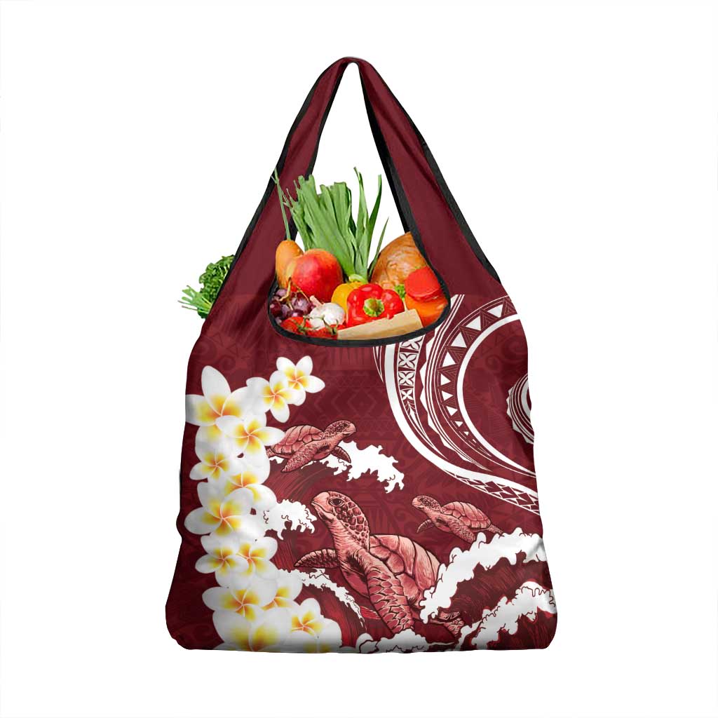 Blood Gold Polynesia Grocery Bag Polynesian Frangipani With Sea Turtles