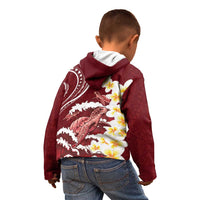 Blood Gold Polynesia Kid Hoodie Polynesian Frangipani With Sea Turtles