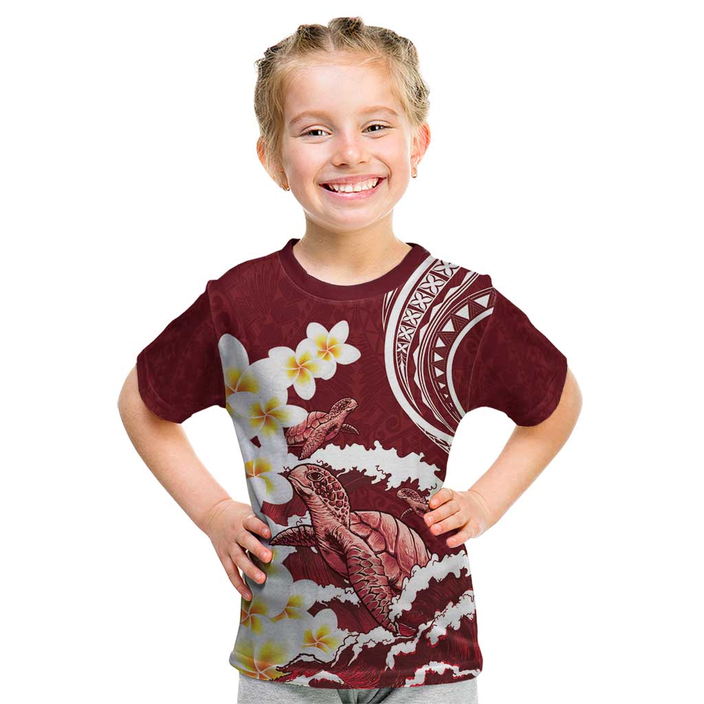 Blood Gold Polynesia Kid T Shirt Polynesian Frangipani With Sea Turtles