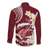 Blood Gold Polynesia Long Sleeve Button Shirt Polynesian Frangipani With Sea Turtles