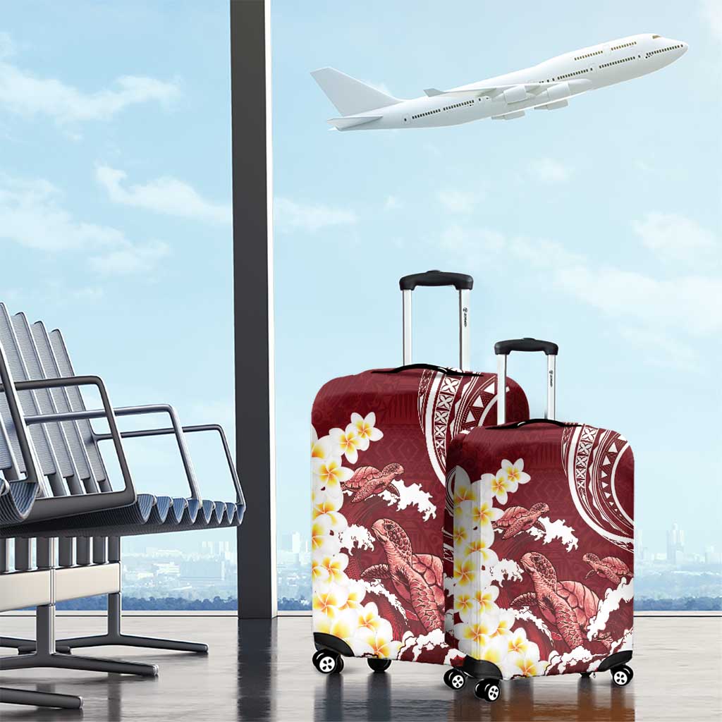 Blood Gold Polynesia Luggage Cover Polynesian Frangipani With Sea Turtles