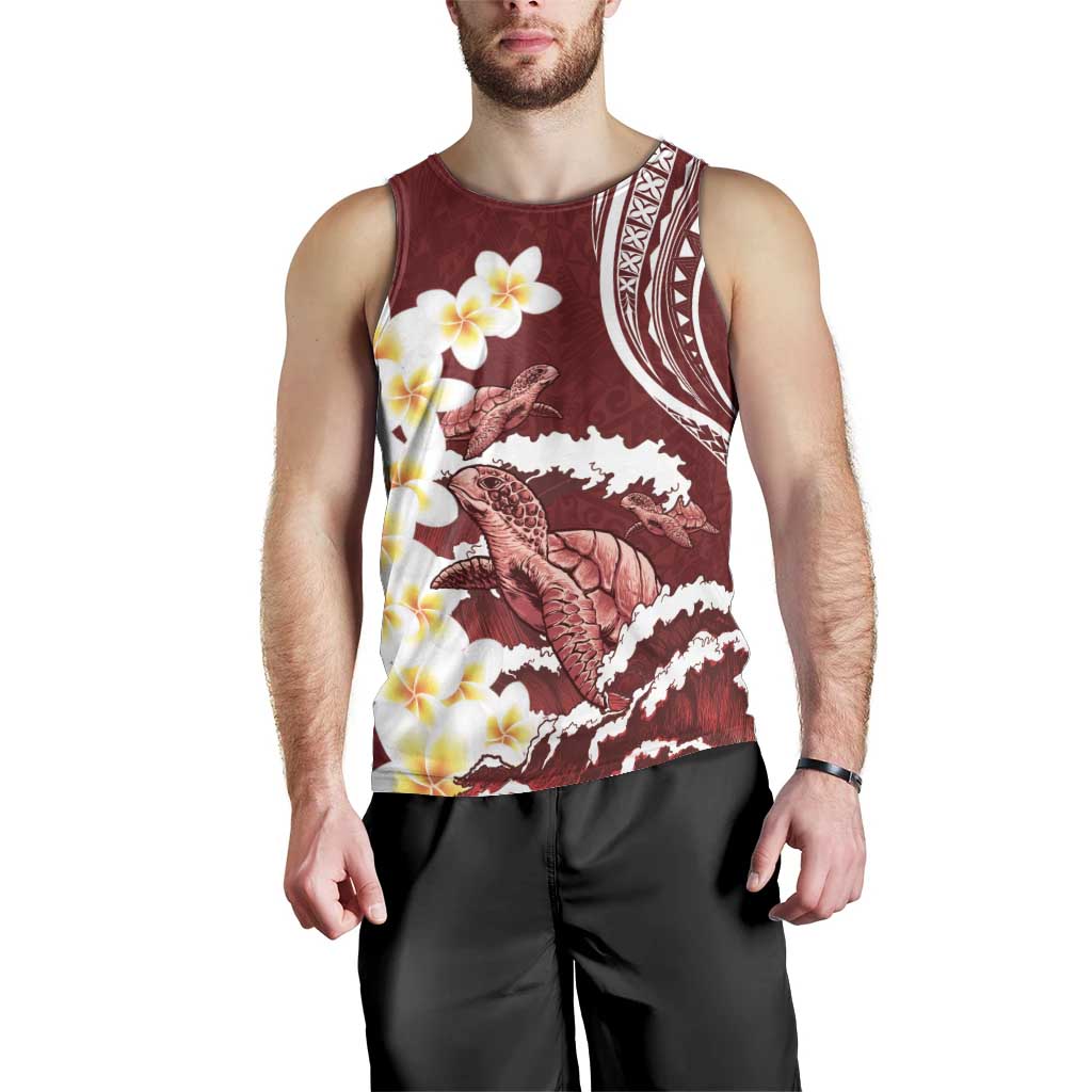 Blood Gold Polynesia Men Tank Top Polynesian Frangipani With Sea Turtles
