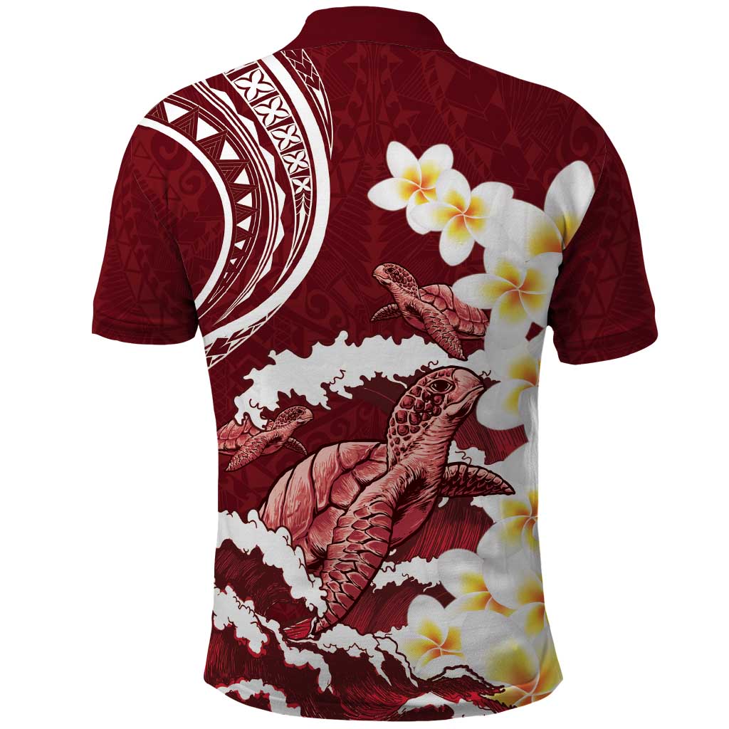 Blood Gold Polynesia Polo Shirt Polynesian Frangipani With Sea Turtles