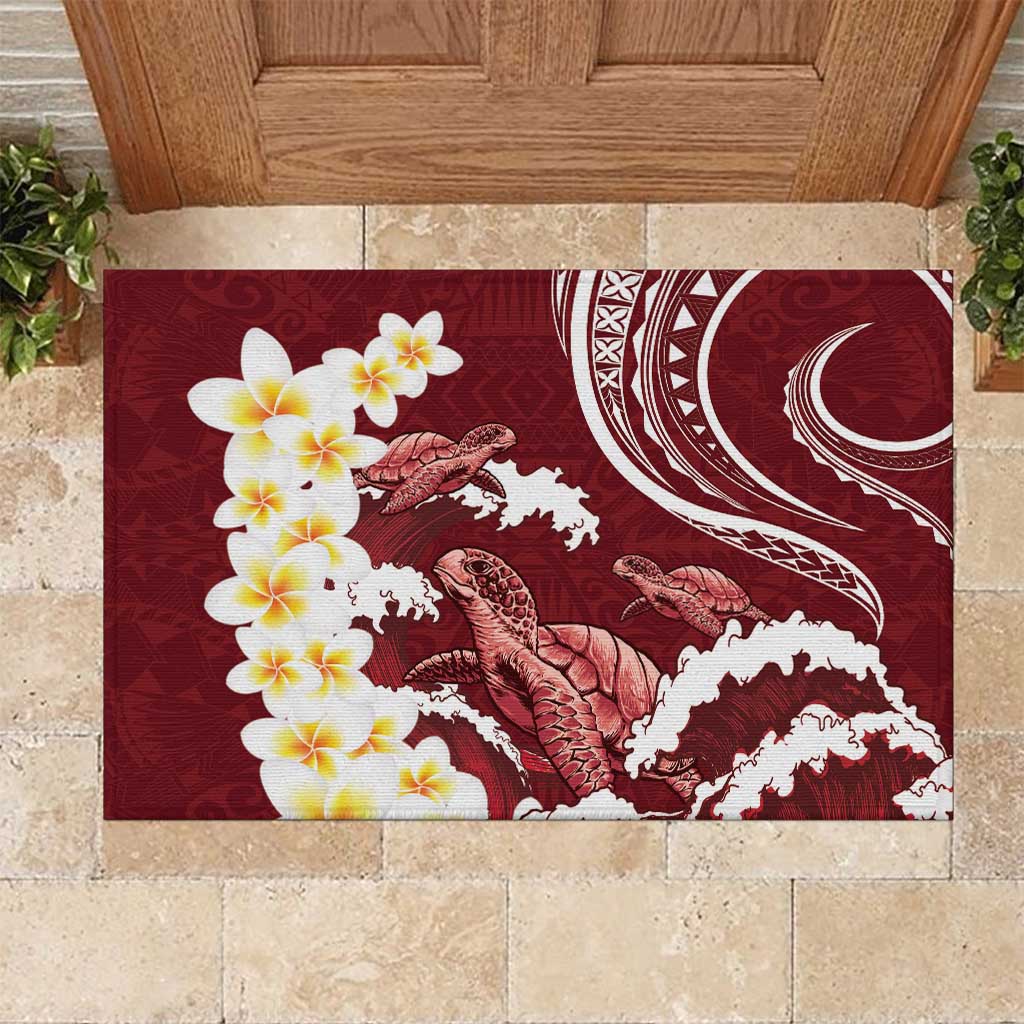 Blood Gold Polynesia Rubber Doormat Polynesian Frangipani With Sea Turtles
