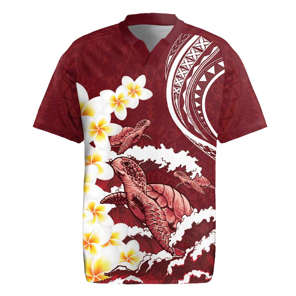 Blood Gold Polynesia Rugby Jersey Polynesian Frangipani With Sea Turtles