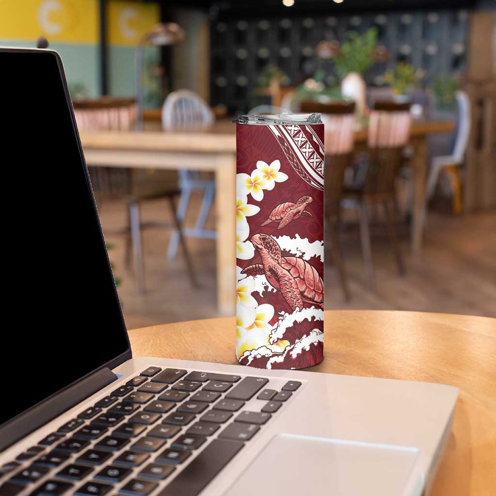 Blood Gold Polynesia Skinny Tumbler Polynesian Frangipani With Sea Turtles