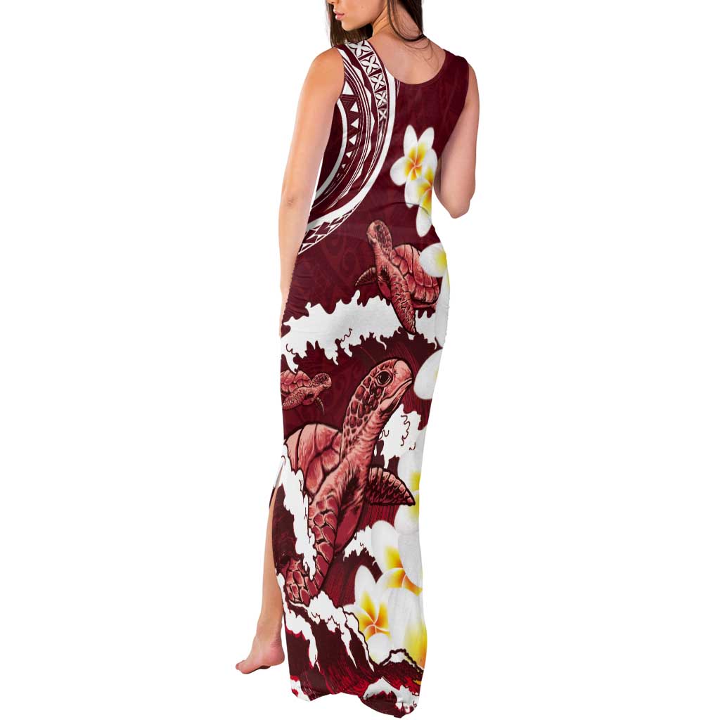 Blood Gold Polynesia Tank Maxi Dress Polynesian Frangipani With Sea Turtles