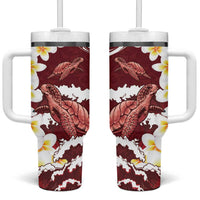 Blood Gold Polynesia Tumbler With Handle Polynesian Frangipani With Sea Turtles