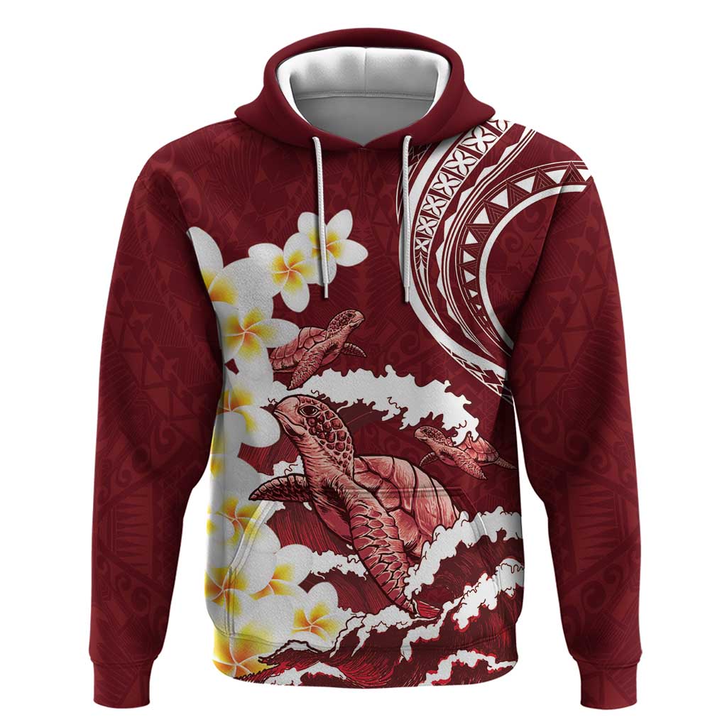 Blood Gold Polynesia Zip Hoodie Polynesian Frangipani With Sea Turtles