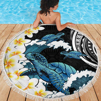 Black Polynesia Beach Blanket Polynesian Frangipani With Sea Turtles
