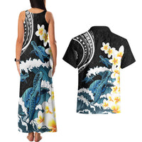 Black Polynesia Couples Matching Tank Maxi Dress and Hawaiian Shirt Polynesian Frangipani With Sea Turtles LT14 - Polynesian Pride
