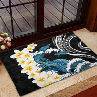 Black Polynesia Rubber Doormat Polynesian Frangipani With Sea Turtles