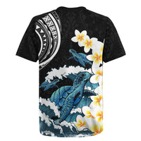 Black Polynesia Rugby Jersey Polynesian Frangipani With Sea Turtles