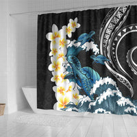Black Polynesia Shower Curtain Polynesian Frangipani With Sea Turtles