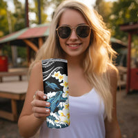Black Polynesia Skinny Tumbler Polynesian Frangipani With Sea Turtles