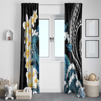 Black Polynesia Window Curtain Polynesian Frangipani With Sea Turtles