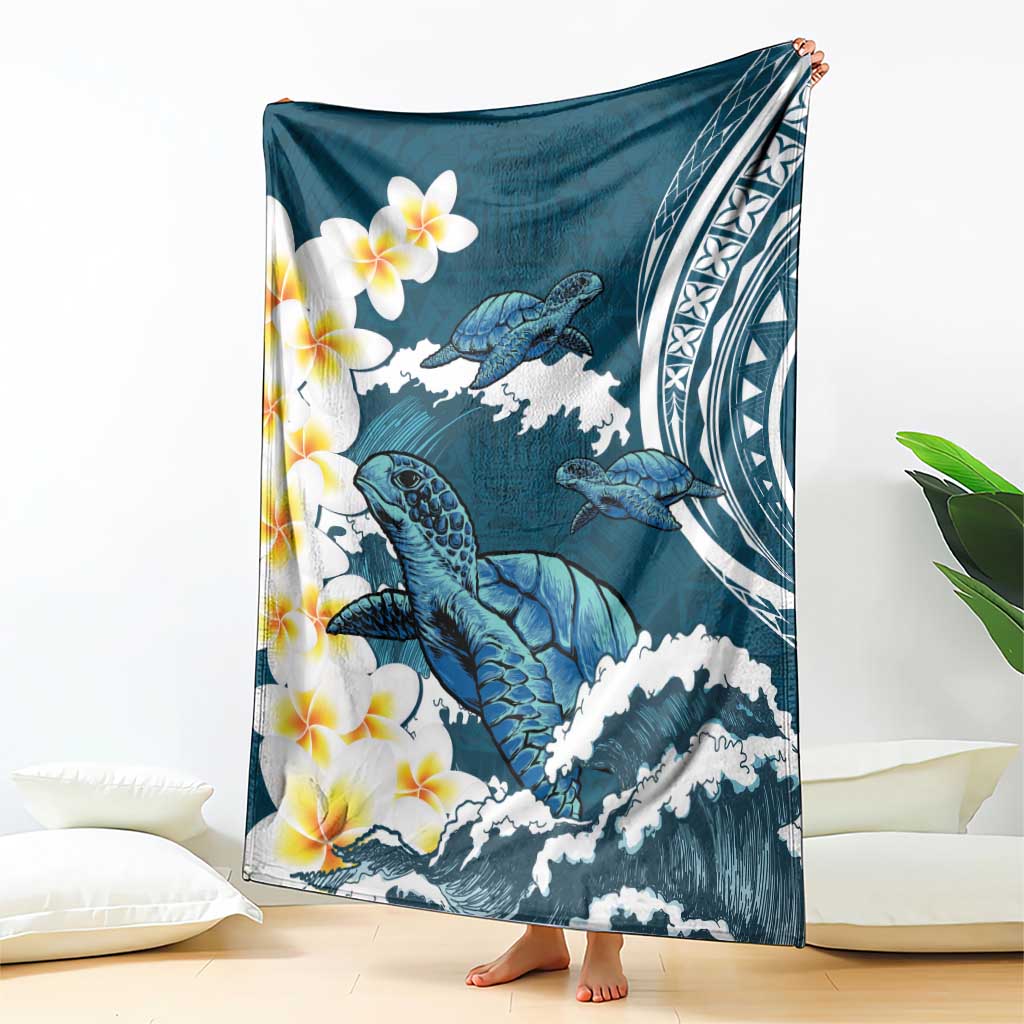 Dark Teal Polynesia Blanket Polynesian Frangipani With Sea Turtles
