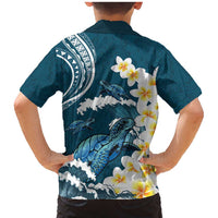 Dark Teal Polynesia Family Matching Mermaid Dress and Hawaiian Shirt Polynesian Frangipani With Sea Turtles