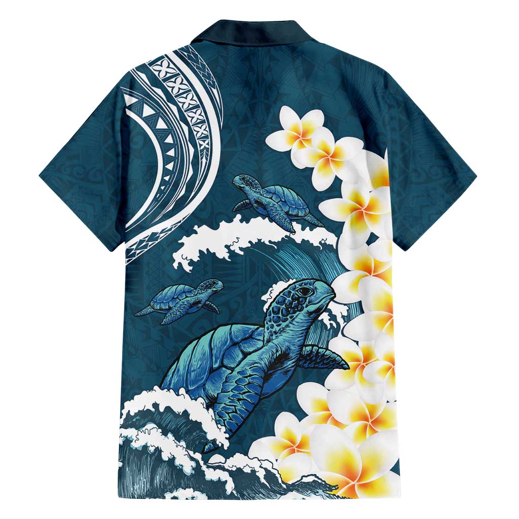 Dark Teal Polynesia Family Matching Tank Maxi Dress and Hawaiian Shirt Polynesian Frangipani With Sea Turtles