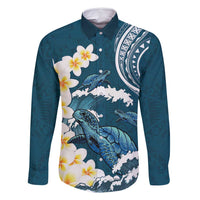 Dark Teal Polynesia Family Matching Tank Maxi Dress and Hawaiian Shirt Polynesian Frangipani With Sea Turtles