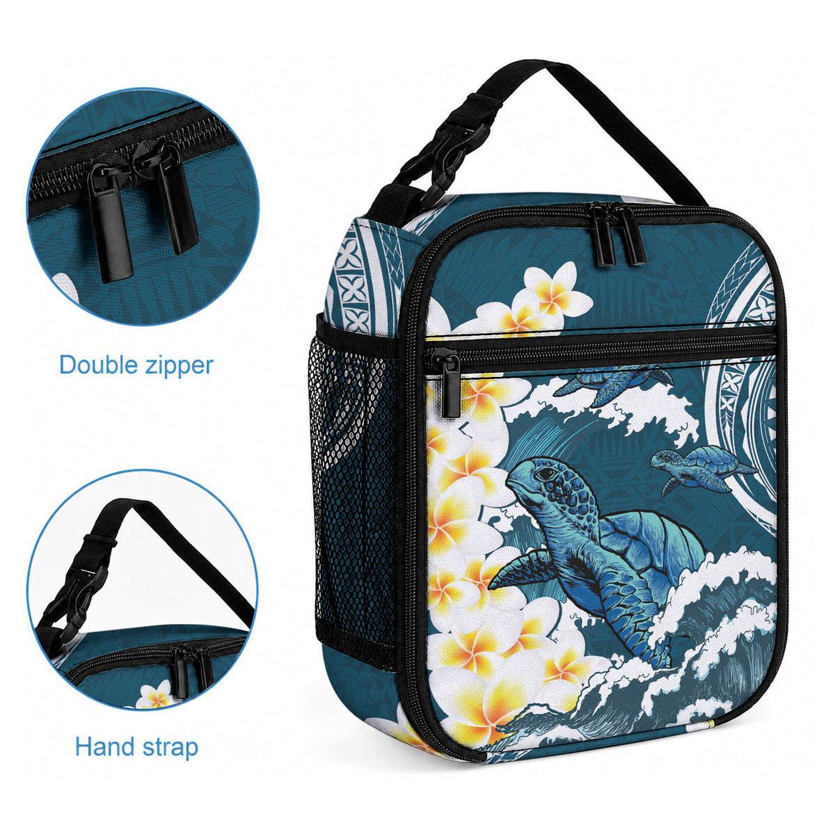 Dark Teal Polynesia Lunch Bag Polynesian Frangipani With Sea Turtles LT14 - Polynesian Pride