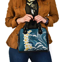 Dark Teal Polynesia Shoulder Handbag Polynesian Frangipani With Sea Turtles
