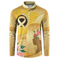 Polynesia Childhood Cancer Awareness Button Sweatshirt Be Bold Go Gold Polynesian Art