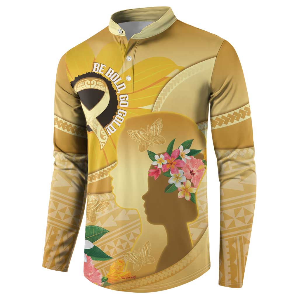 Polynesia Childhood Cancer Awareness Button Sweatshirt Be Bold Go Gold Polynesian Art