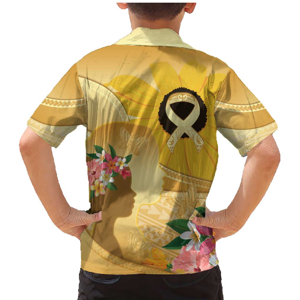 Polynesia Childhood Cancer Awareness Family Matching Mermaid Dress and Hawaiian Shirt Be Bold Go Gold Polynesian Art