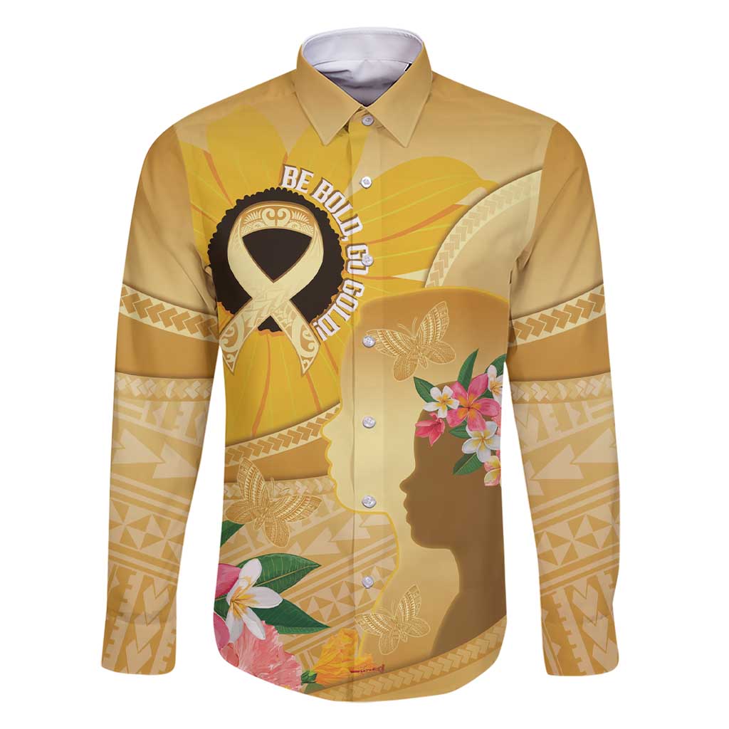 Polynesia Childhood Cancer Awareness Family Matching Short Sleeve Bodycon Dress and Hawaiian Shirt Be Bold Go Gold Polynesian Art